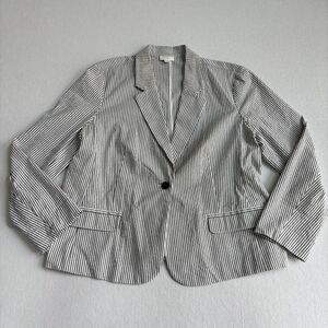 J. Jill Seersucker Blazer Jacket Women's LP Gray White Stripe Cotton Preppy